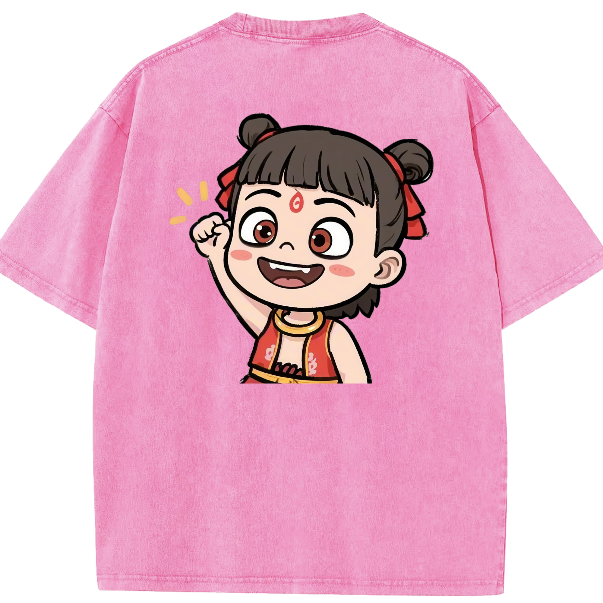 （画像用） Ne Zha 2 ナタ 魔童の大暴れ 綿100% ヴィンテージ風 半袖Tシャツ（背面プリント）